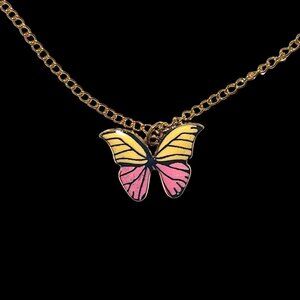 Light Yellow & Light Pink Butterfly Pendant Necklace